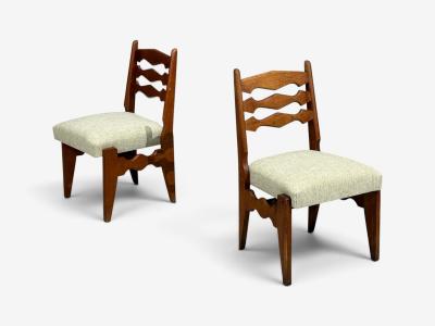 Guillerme et Chambron Guillerme Chambron Dining Chairs Oak Green Fabric France 1950s