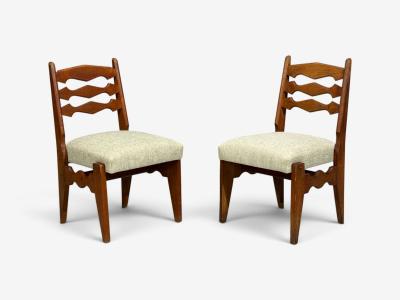 Guillerme et Chambron Guillerme Chambron Dining Chairs Oak Green Fabric France 1950s