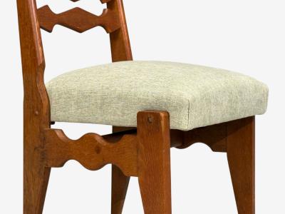 Guillerme et Chambron Guillerme Chambron Dining Chairs Oak Green Fabric France 1950s