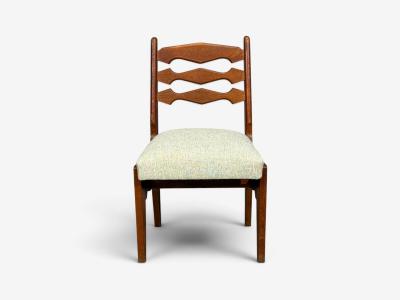 Guillerme et Chambron Guillerme Chambron Dining Chairs Oak Green Fabric France 1950s