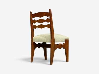 Guillerme et Chambron Guillerme Chambron Dining Chairs Oak Green Fabric France 1950s