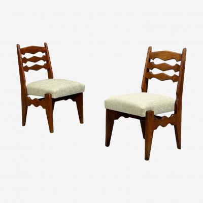 Guillerme et Chambron Guillerme Chambron Dining Chairs Oak Green Fabric France 1950s