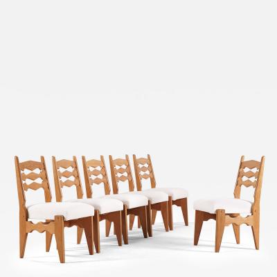 Guillerme et Chambron Guillerme Chambron Set of 6 Oak Chairs for Votre Maison 1960 Boucl Fabric