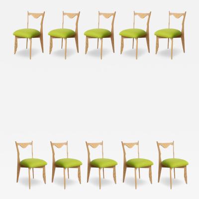 Guillerme et Chambron Guillerme Chambron Set of Ten Dining Chairs in Cerused Oak