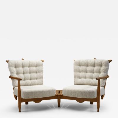 Guillerme et Chambron Guillerme et Chambron Oak Settee with Connecting Table France 1950s