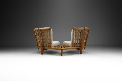 Guillerme et Chambron Guillerme et Chambron Oak Settee with Connecting Table France 1950s