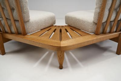 Guillerme et Chambron Guillerme et Chambron Oak Settee with Connecting Table France 1950s