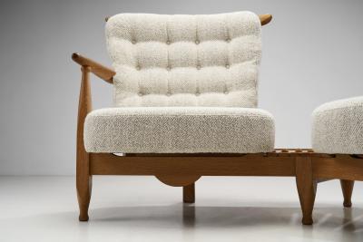 Guillerme et Chambron Guillerme et Chambron Oak Settee with Connecting Table France 1950s