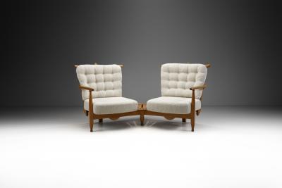 Guillerme et Chambron Guillerme et Chambron Oak Settee with Connecting Table France 1950s