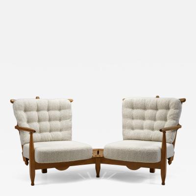 Guillerme et Chambron Guillerme et Chambron Oak Settee with Connecting Table France 1950s