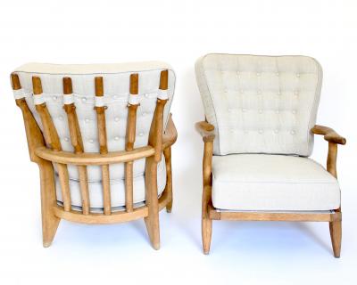 Guillerme et Chambron Guillerme et Chambron Pair French Oak Petite Repos Lounge Chairs Votre Maison