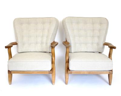 Guillerme et Chambron Guillerme et Chambron Pair French Oak Petite Repos Lounge Chairs Votre Maison