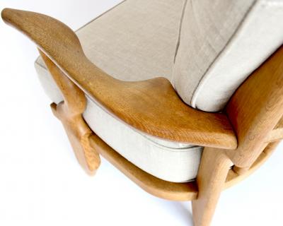 Guillerme et Chambron Guillerme et Chambron Pair French Oak Petite Repos Lounge Chairs Votre Maison