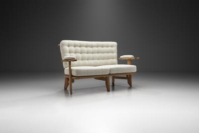 Guillerme et Chambron Guillerme et Chambron Sculpted Oak Two Seater Sofa France 1960s