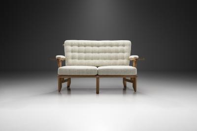 Guillerme et Chambron Guillerme et Chambron Sculpted Oak Two Seater Sofa France 1960s