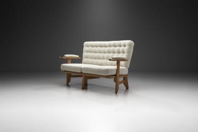 Guillerme et Chambron Guillerme et Chambron Sculpted Oak Two Seater Sofa France 1960s