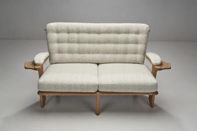Guillerme et Chambron Guillerme et Chambron Sculpted Oak Two Seater Sofa France 1960s