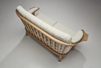 Guillerme et Chambron Guillerme et Chambron Sculpted Oak Two Seater Sofa France 1960s