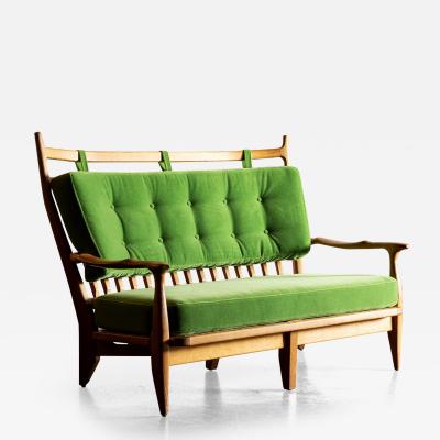 Guillerme et Chambron Guillerme et Chambron Settee in Oak with Mohair Velvet Cushions France 1960s