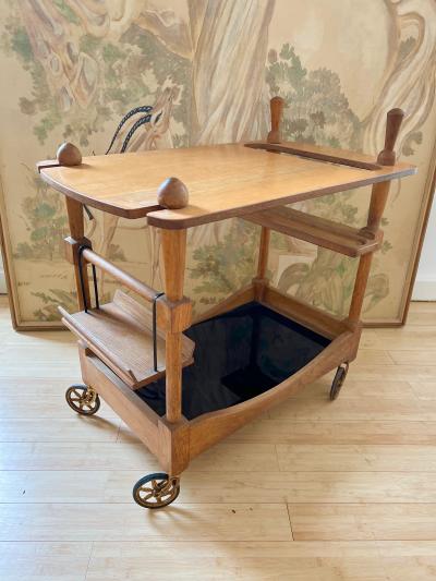 Guillerme et Chambron Guillerme et Chambron riviera style rarest charming oak rolling cart