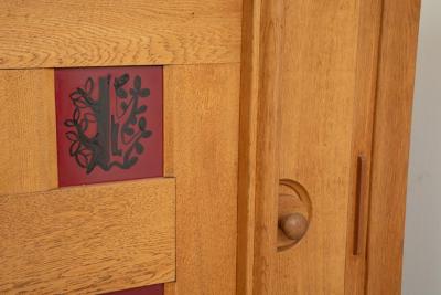 Guillerme et Chambron Large Mid Century Modern Oak and Ceramic Sideboard by Guillerme and Chambron