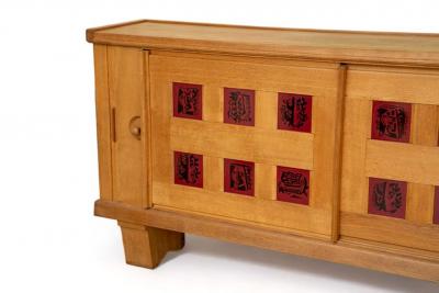 Guillerme et Chambron Large Mid Century Modern Oak and Ceramic Sideboard by Guillerme and Chambron
