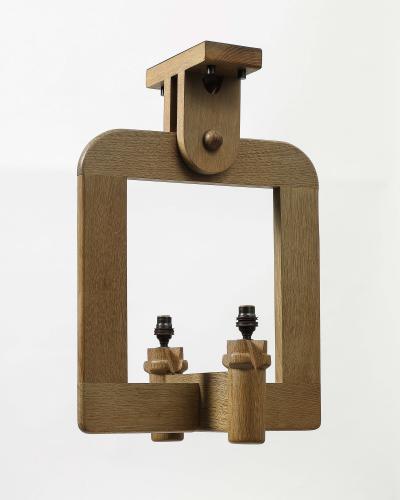 Guillerme et Chambron Oak Chandelier by Guillerme and Chambron France c 1960