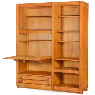 Guillerme et Chambron Oak Secretary Desk Bookcase France circa 1960