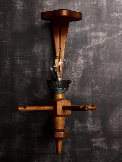 Guillerme et Chambron Pair of Guillerme et Chambron Wood and Ceramic Wall Sconces with Modern Shades