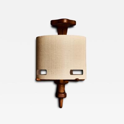 Guillerme et Chambron Pair of Guillerme et Chambron Wood and Ceramic Wall Sconces with Modern Shades