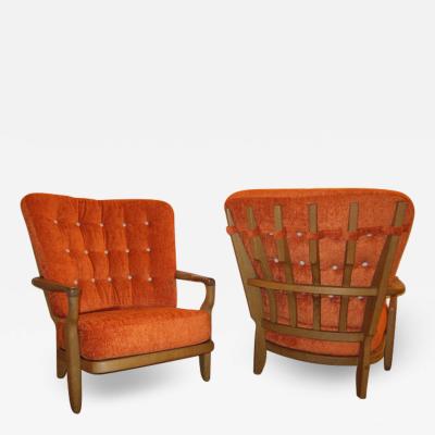 Guillerme et Chambron Pair of Oak Lounge Chairs by Guillerme et Chambron France 1960