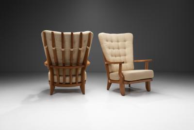 Guillerme et Chambron Set Of Oaken Grand Repos Lounge Chairs by Guillerme et Chambron France 1950s