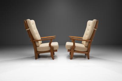 Guillerme et Chambron Set Of Oaken Grand Repos Lounge Chairs by Guillerme et Chambron France 1950s