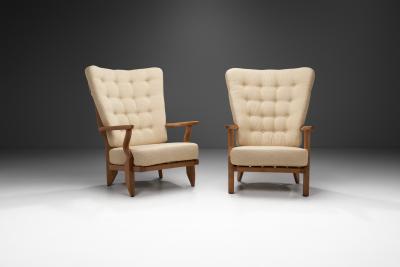 Guillerme et Chambron Set Of Oaken Grand Repos Lounge Chairs by Guillerme et Chambron France 1950s