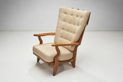 Guillerme et Chambron Set Of Oaken Grand Repos Lounge Chairs by Guillerme et Chambron France 1950s