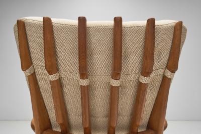Guillerme et Chambron Set Of Oaken Grand Repos Lounge Chairs by Guillerme et Chambron France 1950s