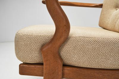 Guillerme et Chambron Set Of Oaken Grand Repos Lounge Chairs by Guillerme et Chambron France 1950s