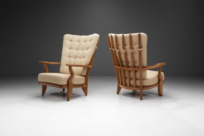 Guillerme et Chambron Set Of Oaken Grand Repos Lounge Chairs by Guillerme et Chambron France 1950s