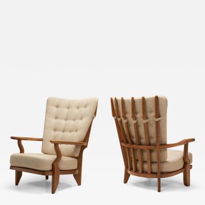Guillerme et Chambron Set Of Oaken Grand Repos Lounge Chairs by Guillerme et Chambron France 1950s