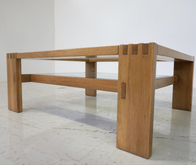 Guiseppe Rivadossi Mid Century Modern Coffee Table by Guiseppe Rivadossi Wood and Glass Italy