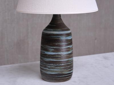 Gunnar Borg Gunnar Borg Green and Teal Striped Ceramic Table Lamp Sweden 1960s