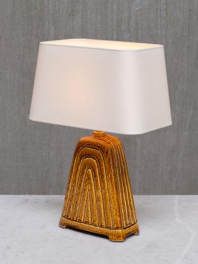 Gunnar Nylund Gunnar Nylund Mustard Yellow Chamotte Table Lamp R rstrand Sweden 1950s