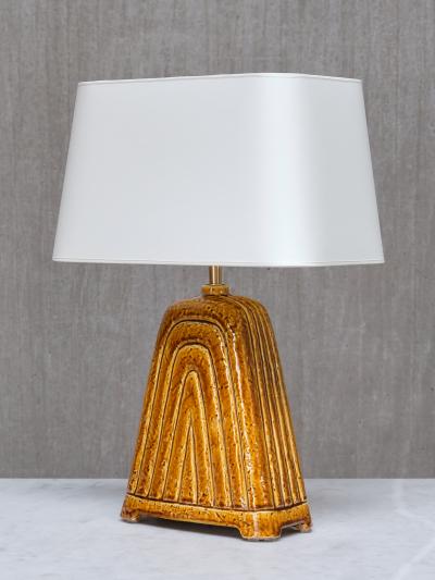 Gunnar Nylund Gunnar Nylund Mustard Yellow Chamotte Table Lamp R rstrand Sweden 1950s