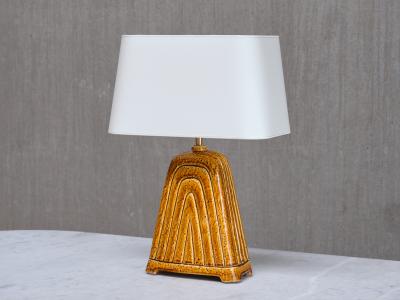 Gunnar Nylund Gunnar Nylund Mustard Yellow Chamotte Table Lamp R rstrand Sweden 1950s