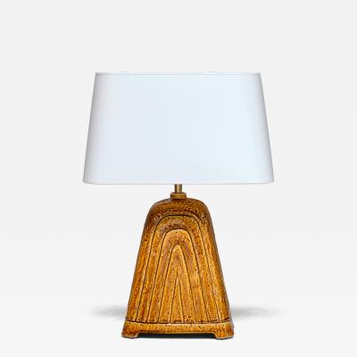 Gunnar Nylund Gunnar Nylund Mustard Yellow Chamotte Table Lamp R rstrand Sweden 1950s