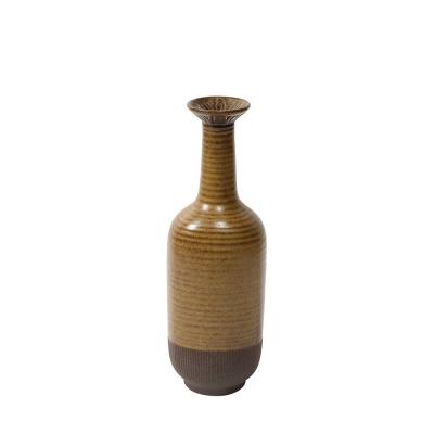 Gunnar Nylund Mid Century Yellow Ocre Umber Striped Vase by Gunnar Nylund for R rstrand