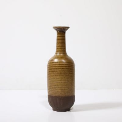 Gunnar Nylund Mid Century Yellow Ocre Umber Striped Vase by Gunnar Nylund for R rstrand