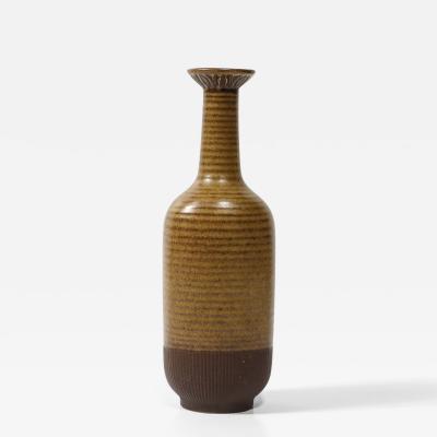 Gunnar Nylund Mid Century Yellow Ocre Umber Striped Vase by Gunnar Nylund for R rstrand