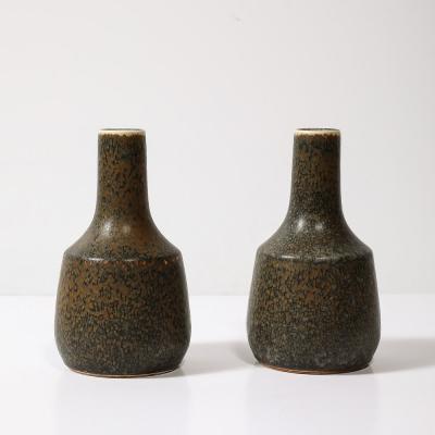 Gunnar Nylund Pair of Mid Century Speckled Umber Glazed Vases by Gunnar Nylund for R rstrand
