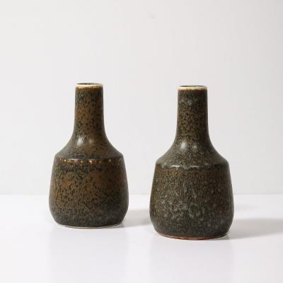 Gunnar Nylund Pair of Mid Century Speckled Umber Glazed Vases by Gunnar Nylund for R rstrand